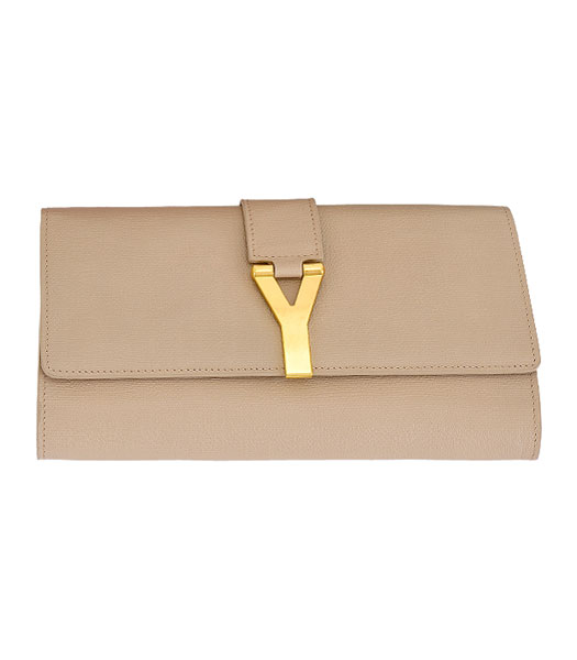 Yves Saint Laurent Chyc Textured Leather Clutch Apricot Calfskin