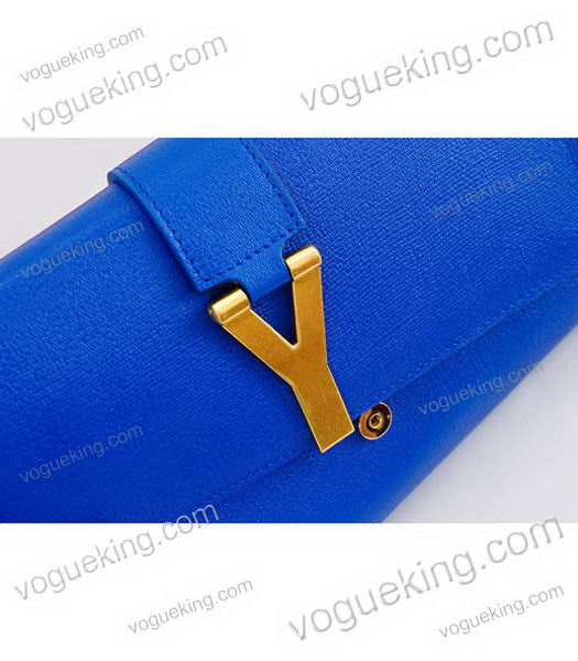 Yves Saint Laurent Chyc Textured Leather Clutch Blue Calfskin-3