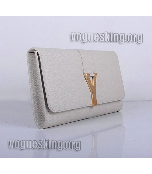Yves Saint Laurent Chyc Textured Leather Clutch Offwhite Calfskin-1