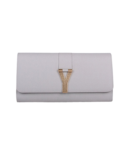 Yves Saint Laurent Chyc Textured Leather Clutch Offwhite Calfskin