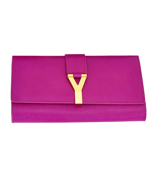 Yves Saint Laurent Chyc Textured Leather Clutch Purple Calfskin