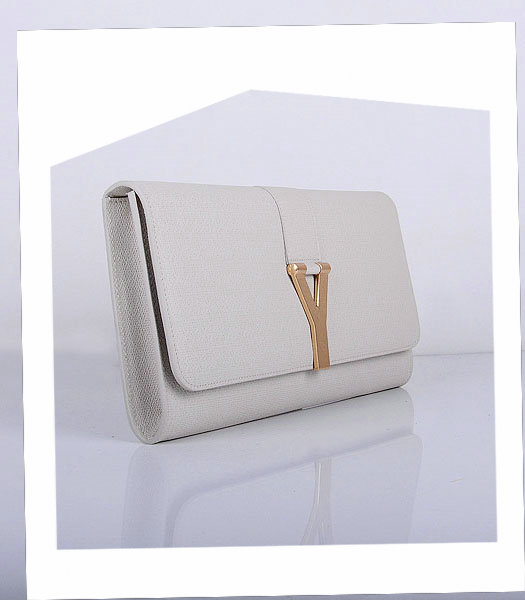 Yves Saint Laurent Chyc Textured Offwhite Original Leather Clutch-1