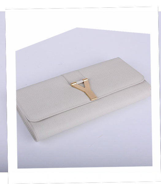 Yves Saint Laurent Chyc Textured Offwhite Original Leather Clutch-3