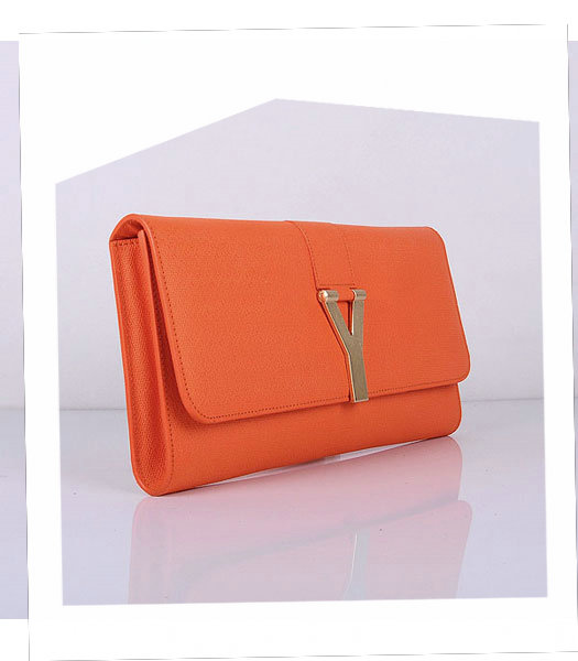 Yves Saint Laurent Chyc Textured Orange Original Leather Clutch-1