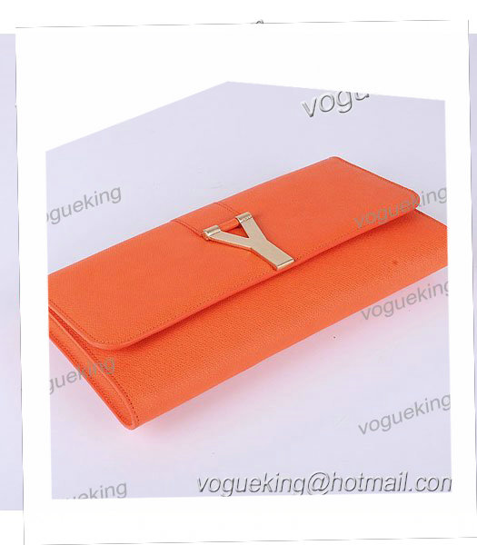 Yves Saint Laurent Chyc Textured Orange Original Leather Clutch-3