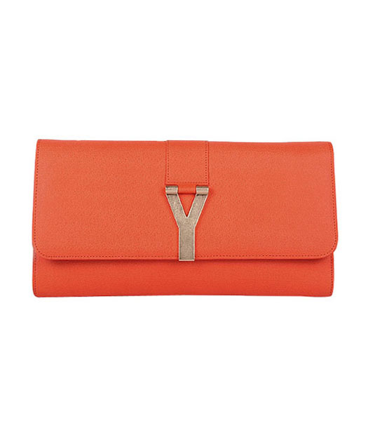 Yves Saint Laurent Chyc Textured Orange Original Leather Clutch