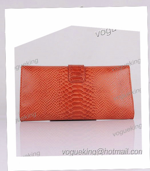 Yves Saint Laurent Chyc Textured Orange Snake Veins Leather Clutch-2