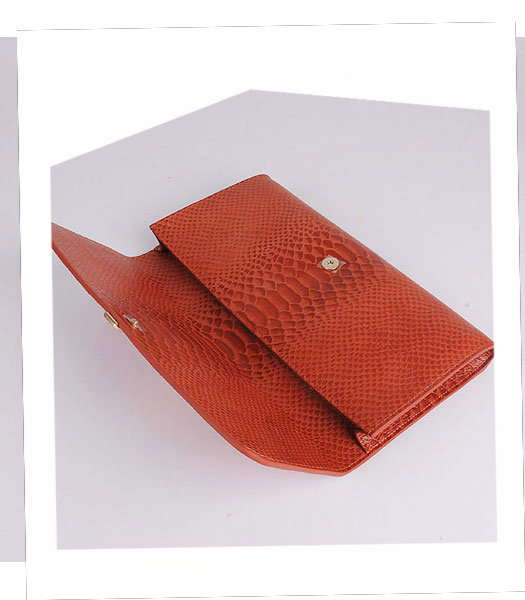 Yves Saint Laurent Chyc Textured Orange Snake Veins Leather Clutch-4