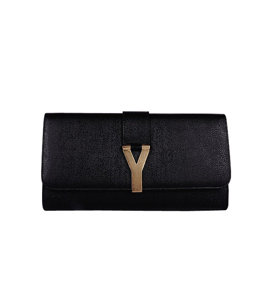 Yves Saint Laurent Chyc Textured Original Leather Clutch Black Calfskin