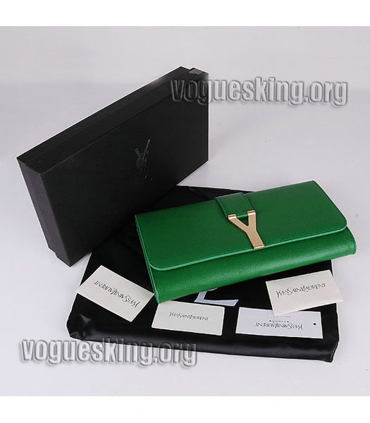 Yves Saint Laurent Chyc Textured Original Leather Clutch Lake Green Calfskin-6