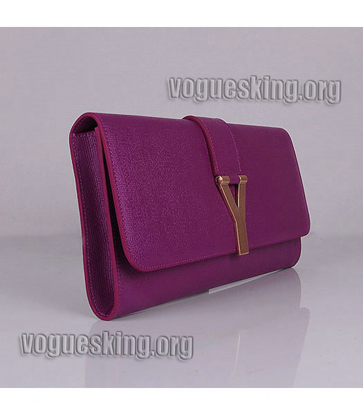 Yves Saint Laurent Chyc Textured Original Leather Clutch Purple Red Calfskin-1