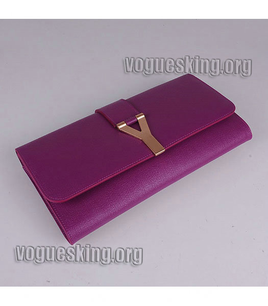 Yves Saint Laurent Chyc Textured Original Leather Clutch Purple Red Calfskin-3