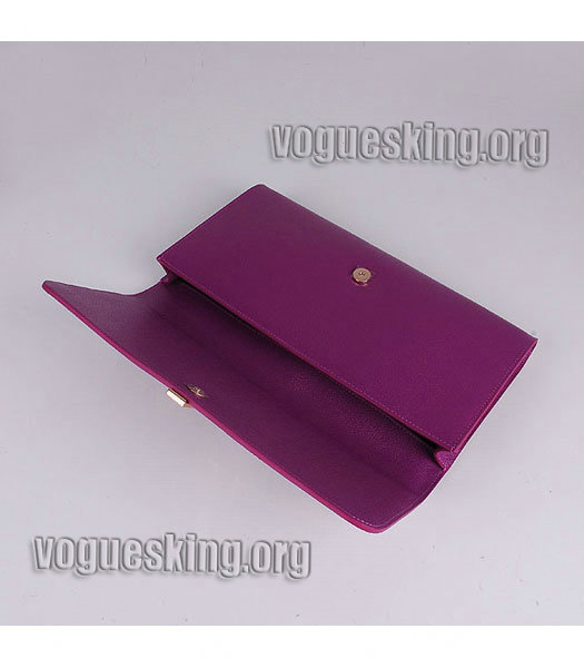 Yves Saint Laurent Chyc Textured Original Leather Clutch Purple Red Calfskin-4