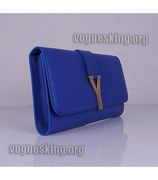 Yves Saint Laurent Chyc Textured Original Leather Clutch Sapphire Blue Calfskin-1