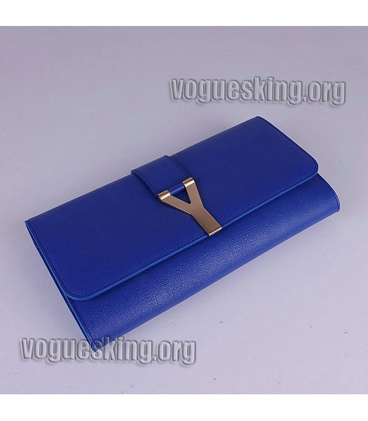 Yves Saint Laurent Chyc Textured Original Leather Clutch Sapphire Blue Calfskin-3