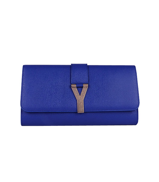 Yves Saint Laurent Chyc Textured Original Leather Clutch Sapphire Blue Calfskin