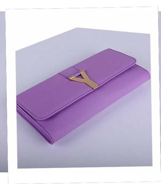 Yves Saint Laurent Chyc Textured Purple Original Leather Clutch-3