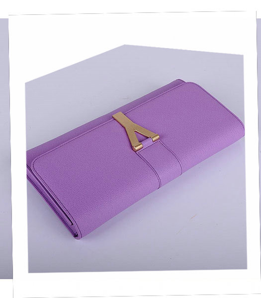 Yves Saint Laurent Chyc Textured Purple Original Leather Clutch-4