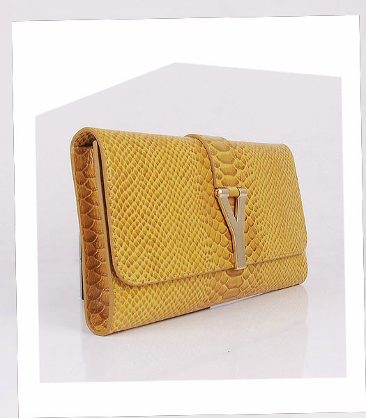Yves Saint Laurent Chyc Textured Yellow Snake Veins Leather Clutch-1