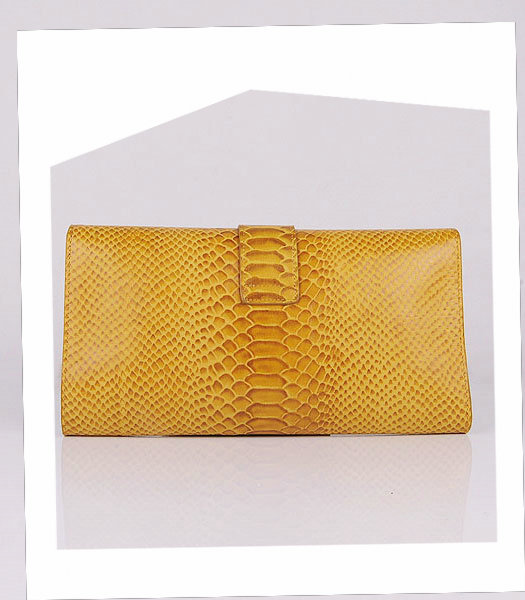 Yves Saint Laurent Chyc Textured Yellow Snake Veins Leather Clutch-2