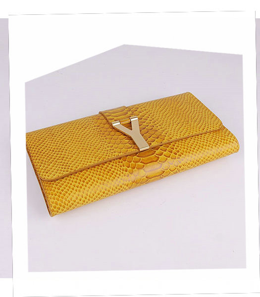 Yves Saint Laurent Chyc Textured Yellow Snake Veins Leather Clutch-3