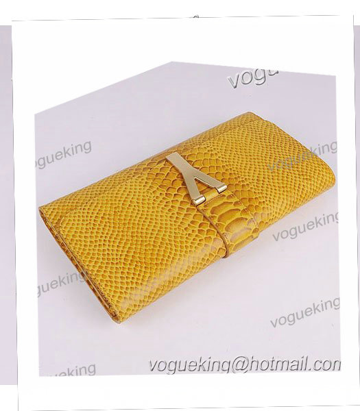 Yves Saint Laurent Chyc Textured Yellow Snake Veins Leather Clutch-4