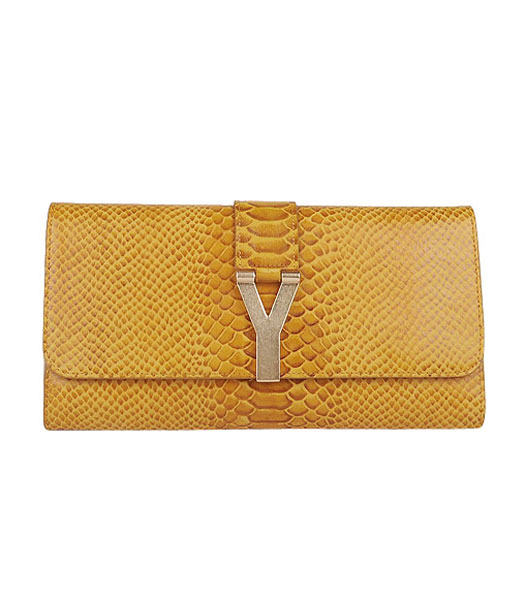 Yves Saint Laurent Chyc Textured Yellow Snake Veins Leather Clutch