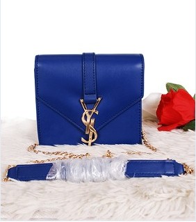 Yves Saint Laurent Classic Flap Front Bag Sapphire Blue With Gold Metal