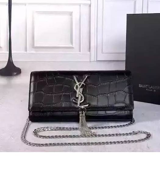 Yves Saint Laurent Croc Veins Black Imported Calfskin Leather Clutch