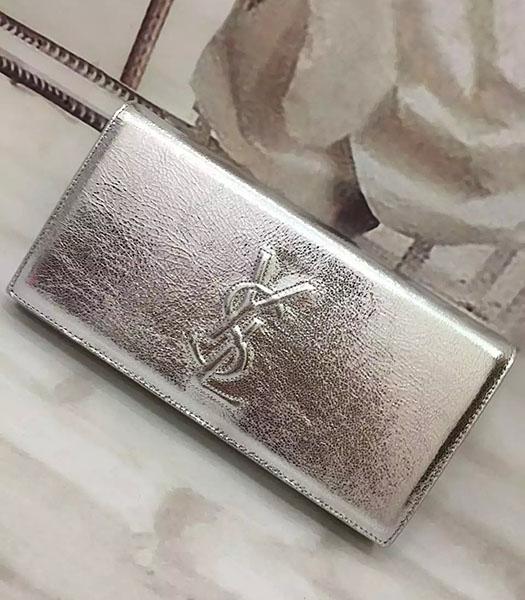 Yves Saint Laurent Embossed Leather Clutch Silver