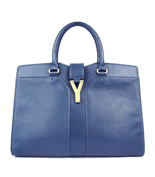 Yves Saint Laurent Goat Lambskin Leather Cabas Dark Blue Tote Bag
