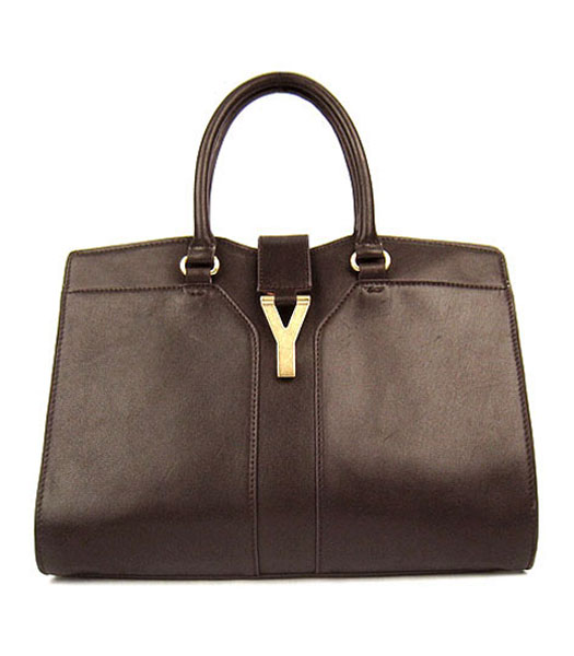 Yves Saint Laurent Goat Lambskin Leather Cabas Dark Coffee Tote Bag
