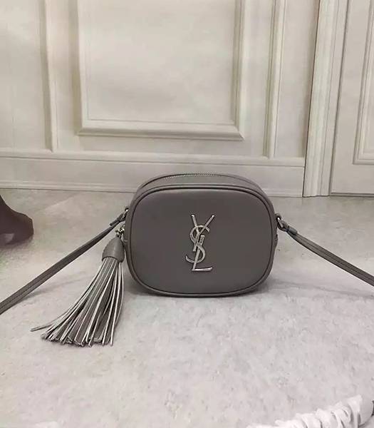 Yves Saint Laurent Grey Leather Fringed Mini Shoulder Bag
