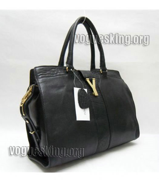 Yves Saint Laurent Large Cabas Chyc Black Elephant Pattern Leather Tote Bag-1