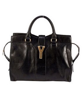 Yves Saint Laurent Large Top Handle Bag Black Calfskin Leather