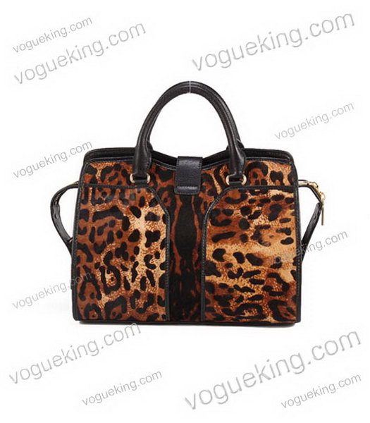 Yves Saint Laurent Medium Top Handle Bag Light Coffee Leopard Pattern Leather-1