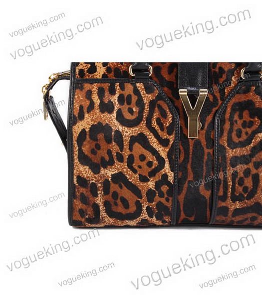Yves Saint Laurent Medium Top Handle Bag Light Coffee Leopard Pattern Leather-5