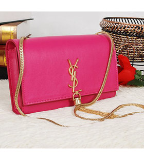 Yves Saint Laurent Monogramme Fuchsia Leather Small Shoulder Bag With Golden Chain Tassel