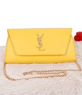Yves Saint Laurent Monogramme Lemon Yellow Leather Small Shoulder Bag With Golden Chain Tassel