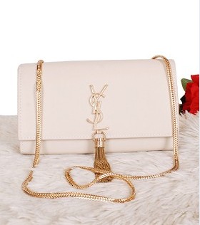 Yves Saint Laurent Monogramme Offwhite Leather Small Shoulder Bag With Golden Chain Tassel -1