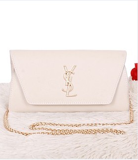 Yves Saint Laurent Monogramme Offwhite Leather Small Shoulder Bag With Golden Chain Tassel