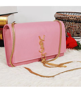 Yves Saint Laurent Monogramme Pink Leather Small Shoulder Bag With Golden Chain Tassel