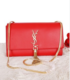 Yves Saint Laurent Monogramme Red Leather Small Shoulder Bag With Golden Chain Tassel -1