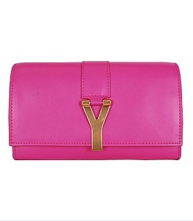 Yves Saint Laurent Monogramme Rose Red Leather Clutch