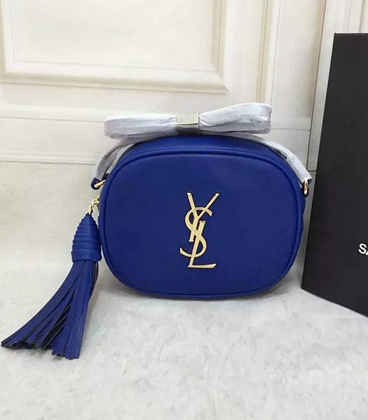 Yves Saint Laurent Sapphire Blue Leather Fringed Mini Shoulder Bag